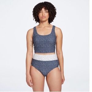 Calia Double Scoop Swim Top Navy Freckle Dot Size XL